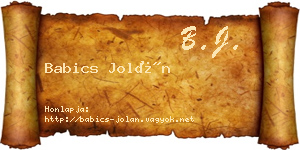 Babics Jolán névjegykártya